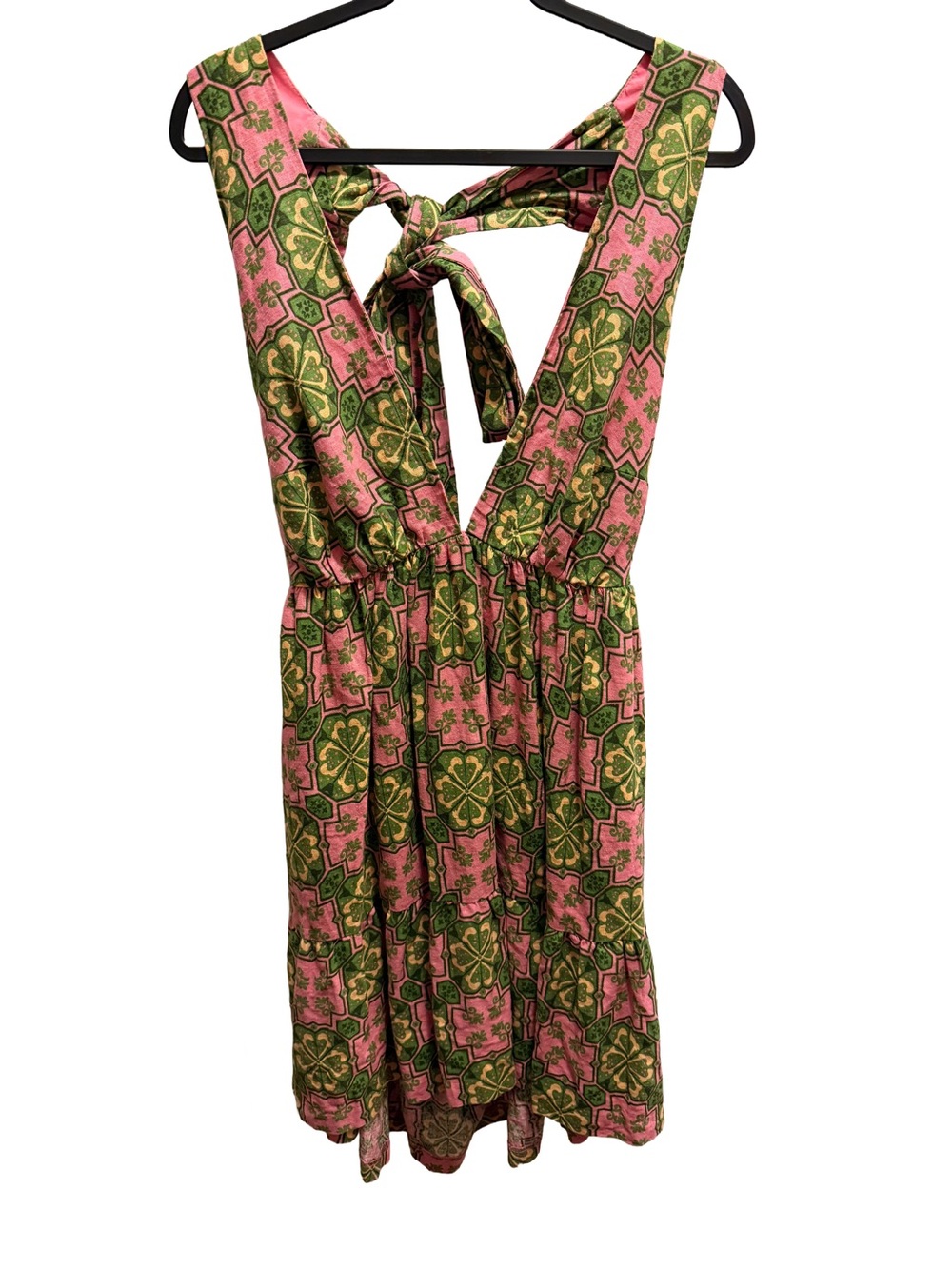 House of Harlow 1960 Pink Green Linen Tie Back Mini Dress Size L